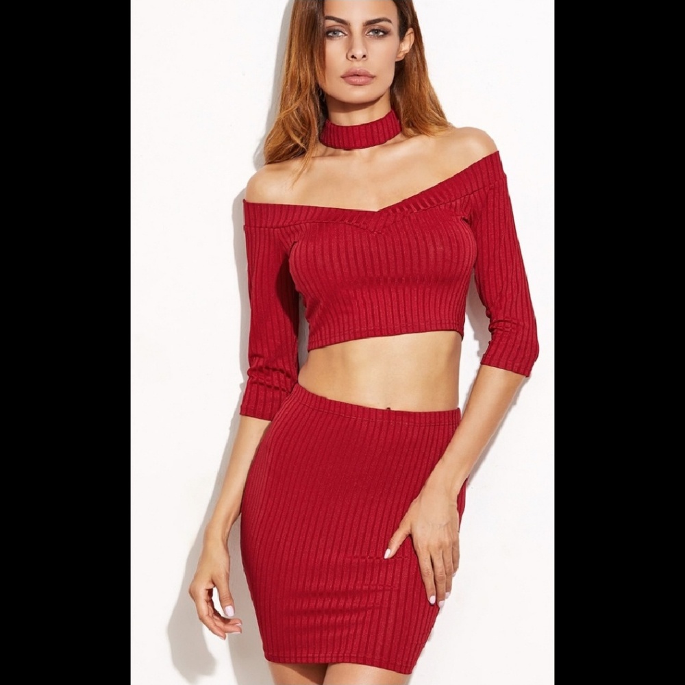 Off-the-Shoulder Ribbed Set - Picture 1 of 2